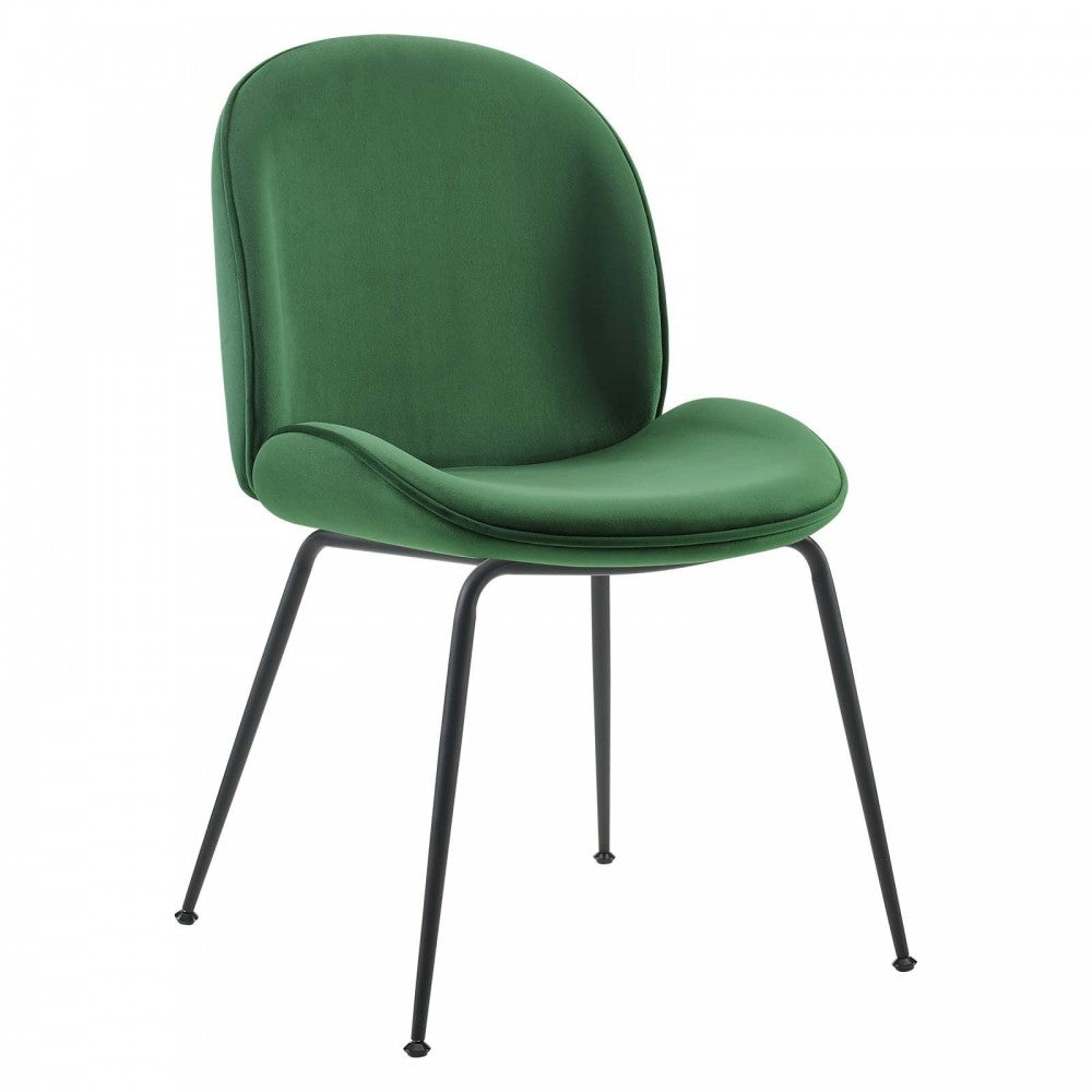Scoop Black Powder Coated Steel Leg Performance Velvet Dining Chairs - Set of 2, Emerald