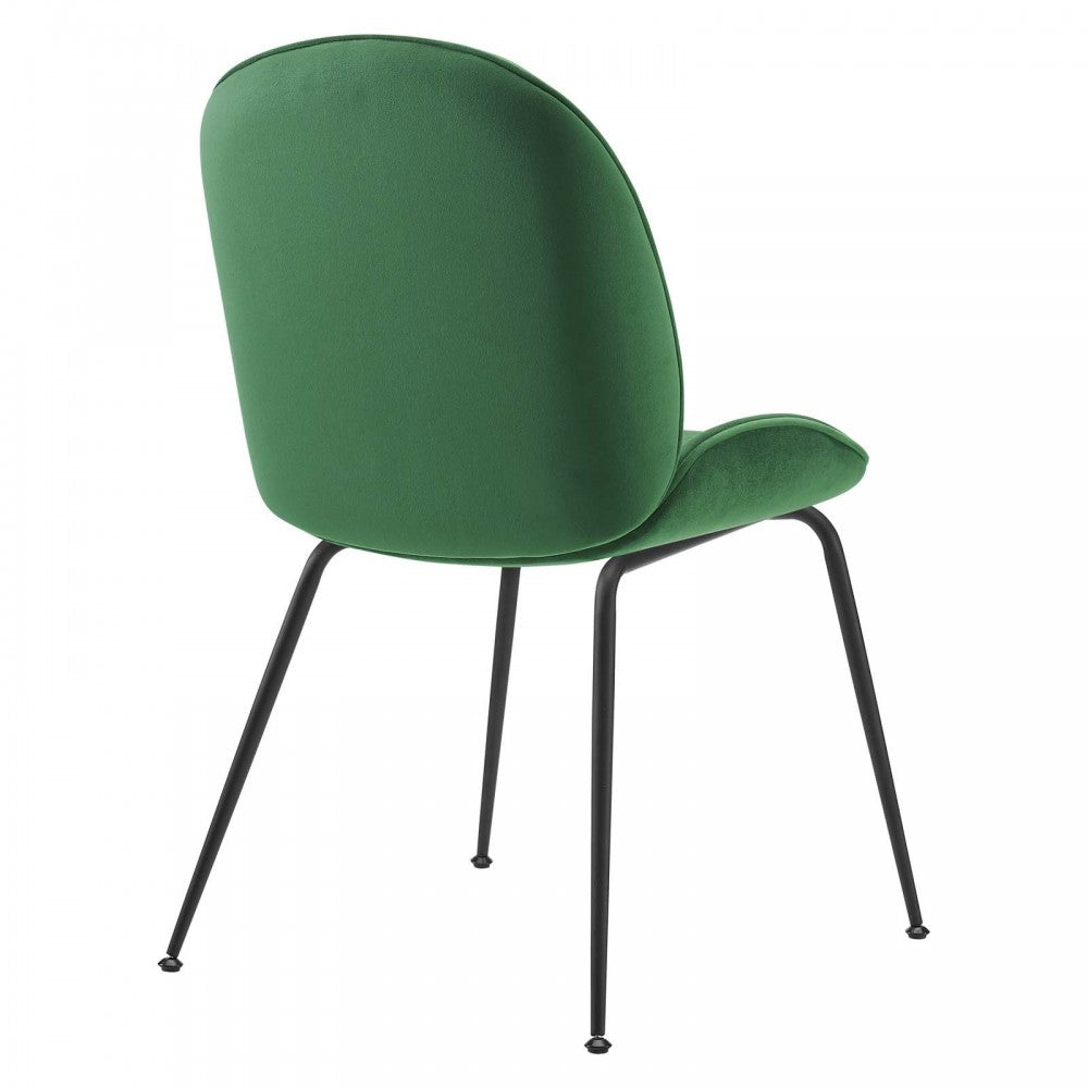 Scoop Black Powder Coated Steel Leg Performance Velvet Dining Chairs - Set of 2, Emerald
