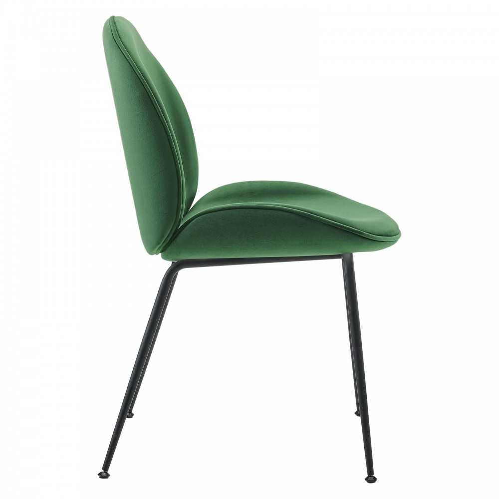 Scoop Black Powder Coated Steel Leg Performance Velvet Dining Chairs - Set of 2, Emerald