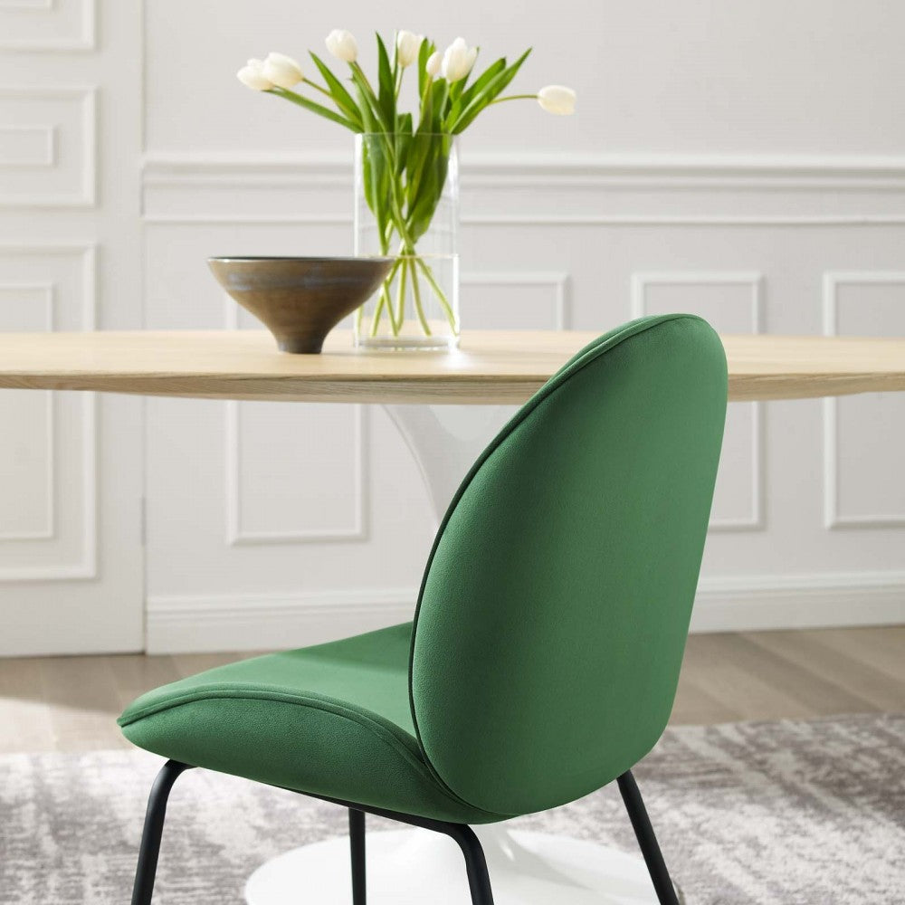 Scoop Black Powder Coated Steel Leg Performance Velvet Dining Chairs - Set of 2, Emerald