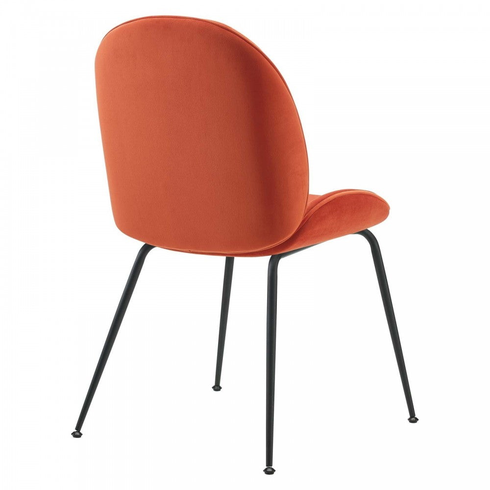 Scoop Black Powder Coated Steel Leg Performance Velvet Dining Chairs - Set of 2, Orange