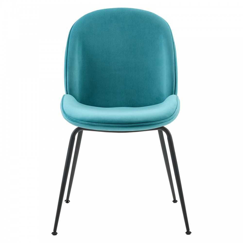 Scoop Black Powder Coated Steel Leg Performance Velvet Dining Chairs - Set of 2, Blue