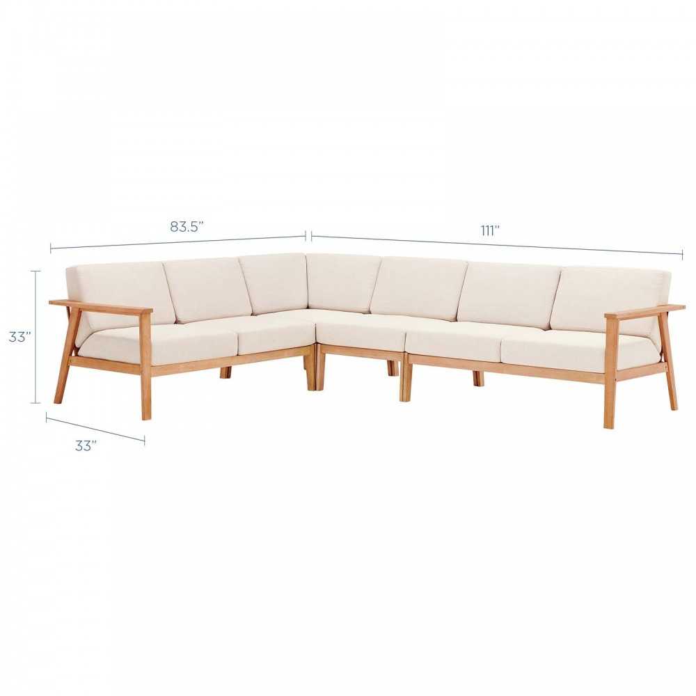 Sedona 4 Piece Outdoor Patio Eucalyptus Wood Sectional, Natural Taupe, EEI-3756-NAT-TAU-SET