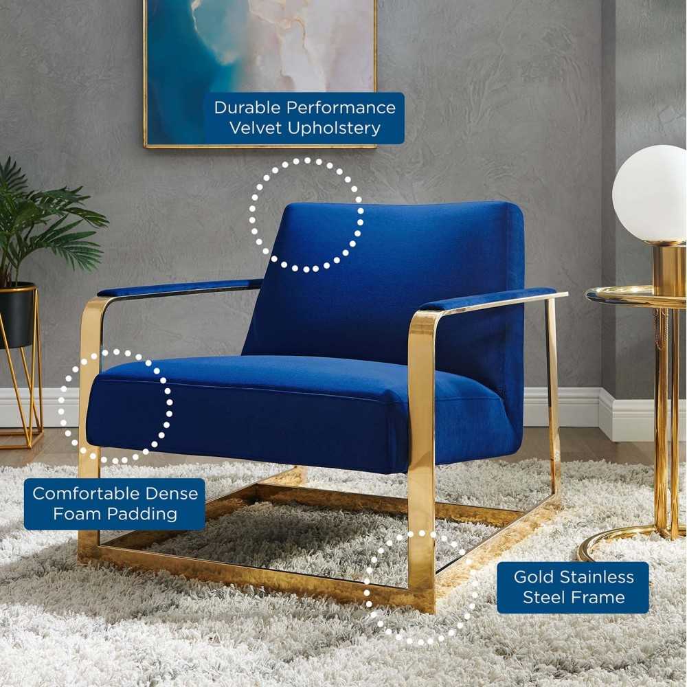 Seg Performance Velvet Accent Chair, Gold Navy