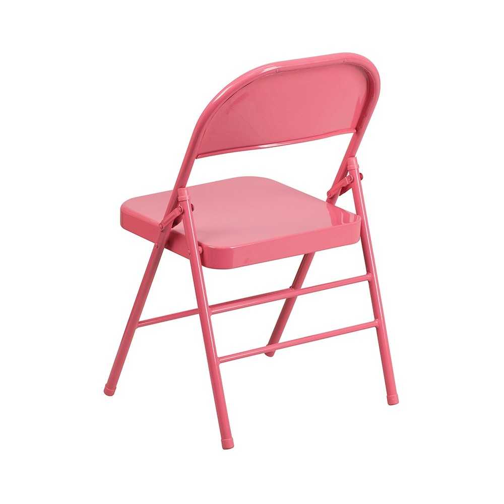 Series Bubblegum Pink Triple Braced & Double Hinged Metal Folding Chair