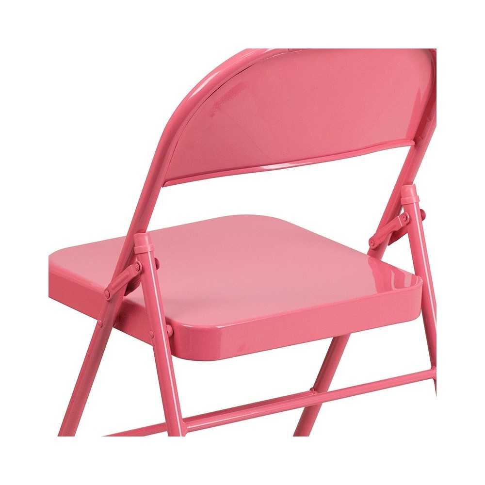 Series Bubblegum Pink Triple Braced & Double Hinged Metal Folding Chair
