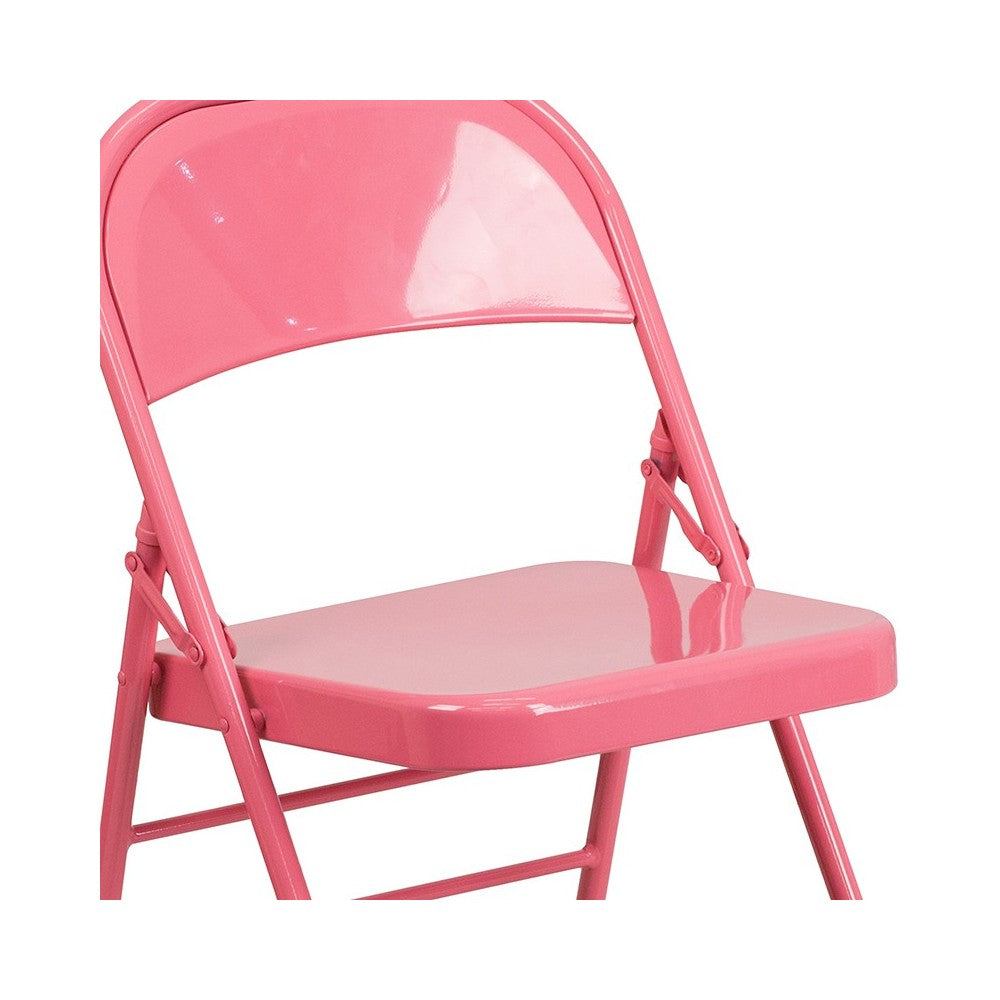 Series Bubblegum Pink Triple Braced & Double Hinged Metal Folding Chair