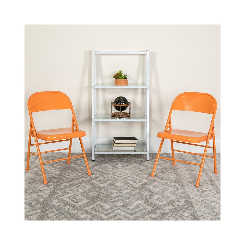 Series Orange Marmalade Triple Braced & Double Hinged Metal Folding Chair