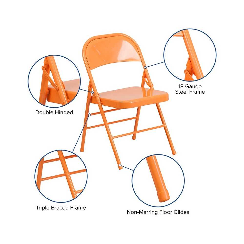Series Orange Marmalade Triple Braced & Double Hinged Metal Folding Chair