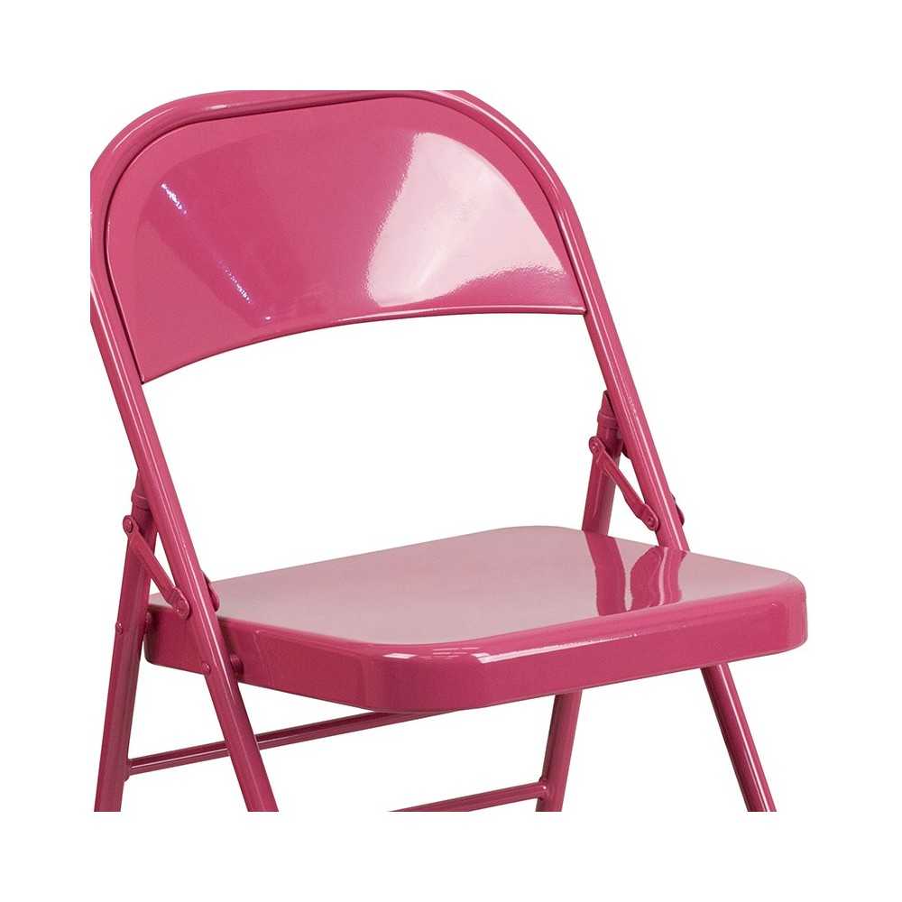 Series Shockingly Fuchsia Triple Braced & Double Hinged Metal Folding Chair