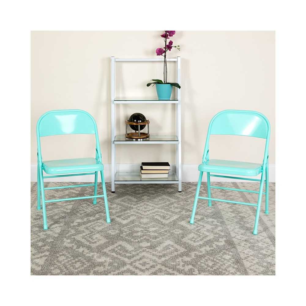 Series Tantalizing Teal Triple Braced & Double Hinged Metal Folding Chair
