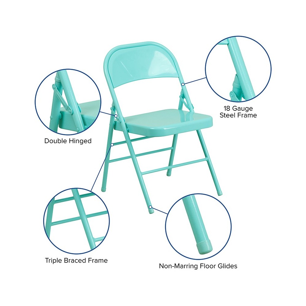 Series Tantalizing Teal Triple Braced & Double Hinged Metal Folding Chair
