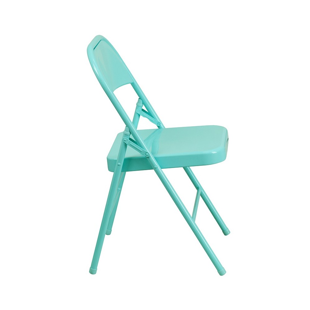 Series Tantalizing Teal Triple Braced & Double Hinged Metal Folding Chair