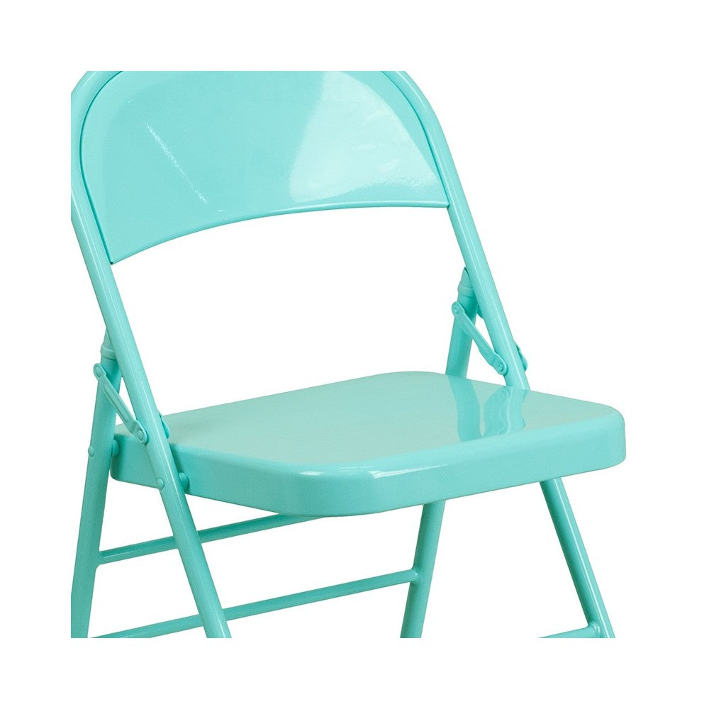 Series Tantalizing Teal Triple Braced & Double Hinged Metal Folding Chair