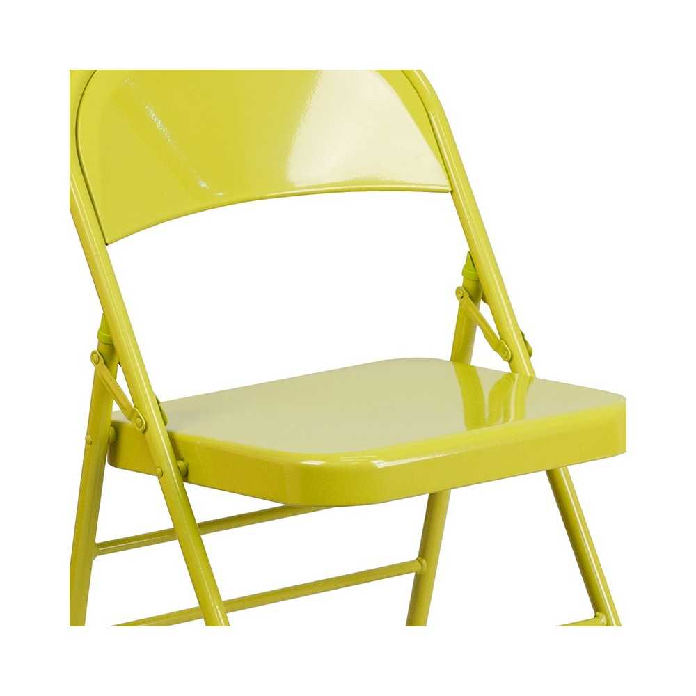 Series Twisted Citron Triple Braced & Double Hinged Metal Folding Chair