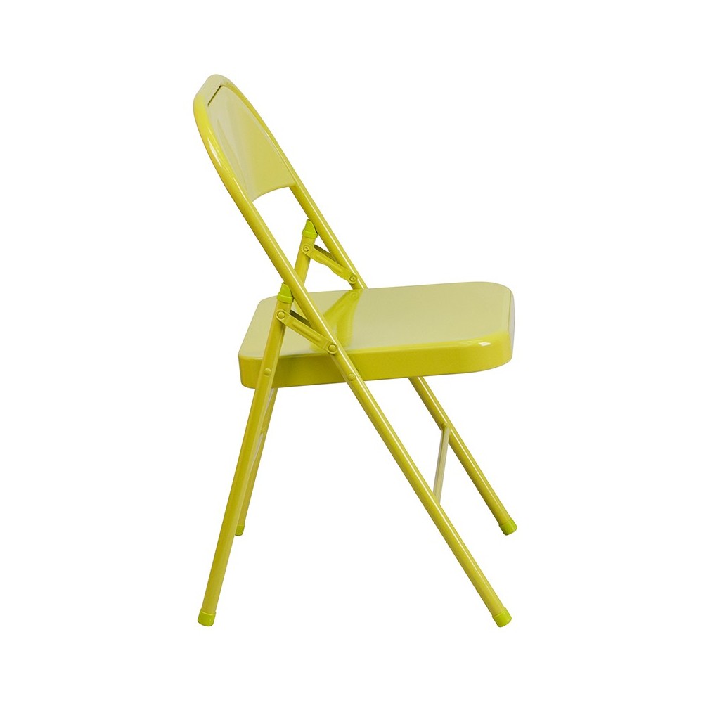 Series Twisted Citron Triple Braced & Double Hinged Metal Folding Chair