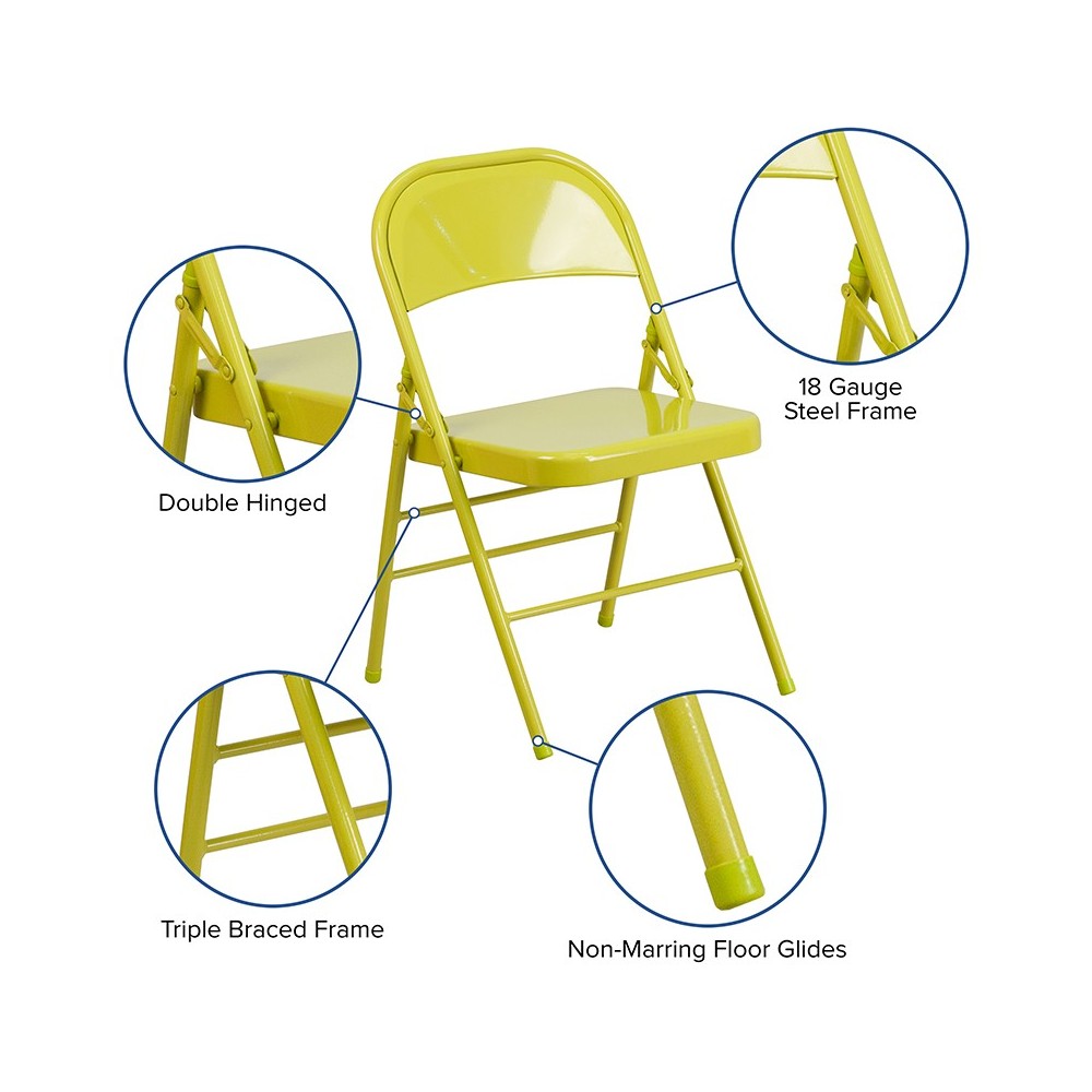 Series Twisted Citron Triple Braced & Double Hinged Metal Folding Chair