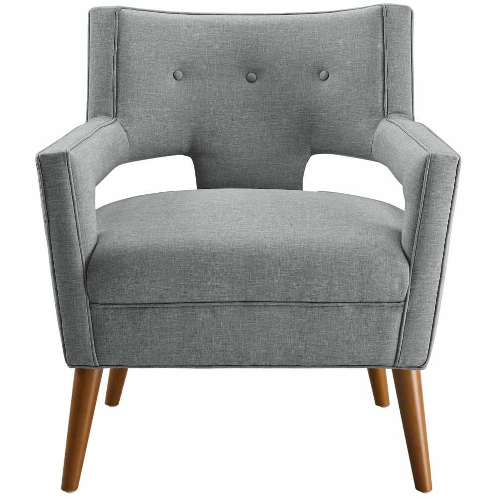 Sheer Upholstered Fabric Armchair, Light Gray