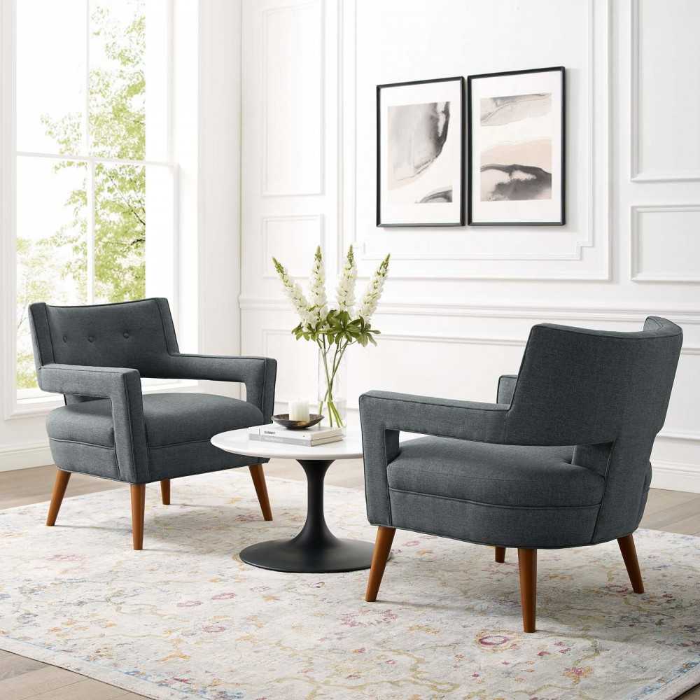 Sheer Upholstered Fabric Armchair Set of 2, Gray