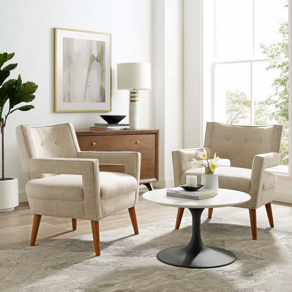 Sheer Upholstered Fabric Armchair Set of 2, Sand