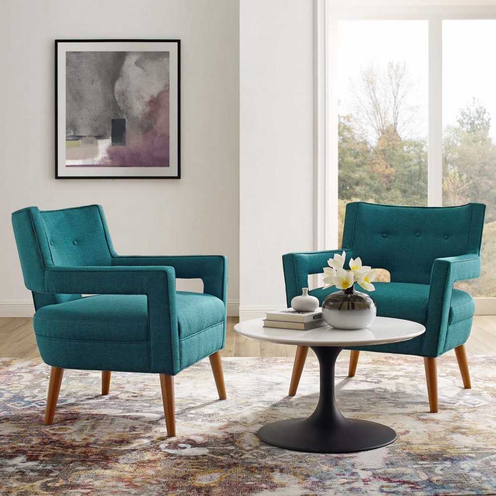 Sheer Upholstered Fabric Armchair Set of 2, Teal