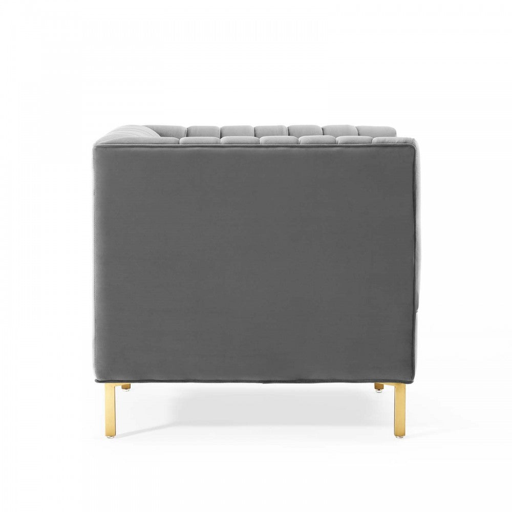 Shift Channel Tufted Performance Velvet Armchair, Gray