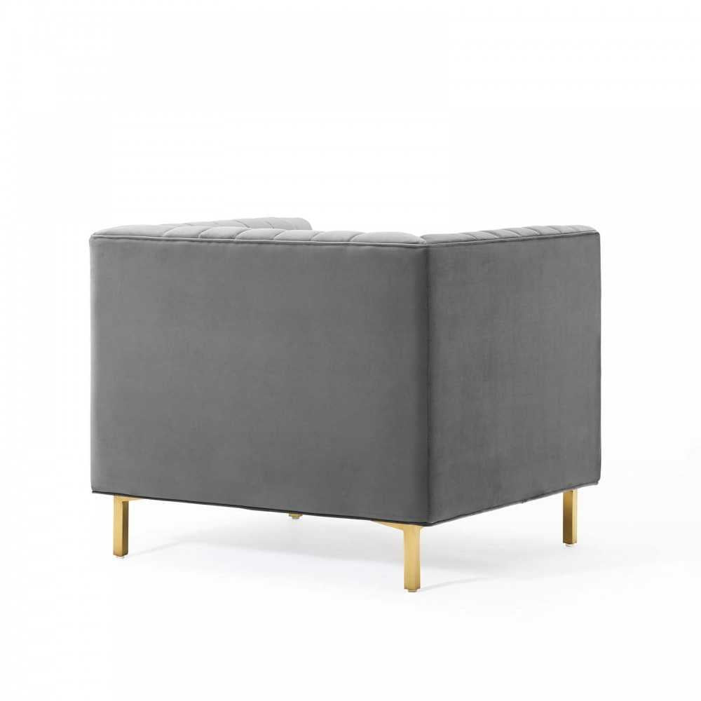 Shift Channel Tufted Performance Velvet Armchair, Gray