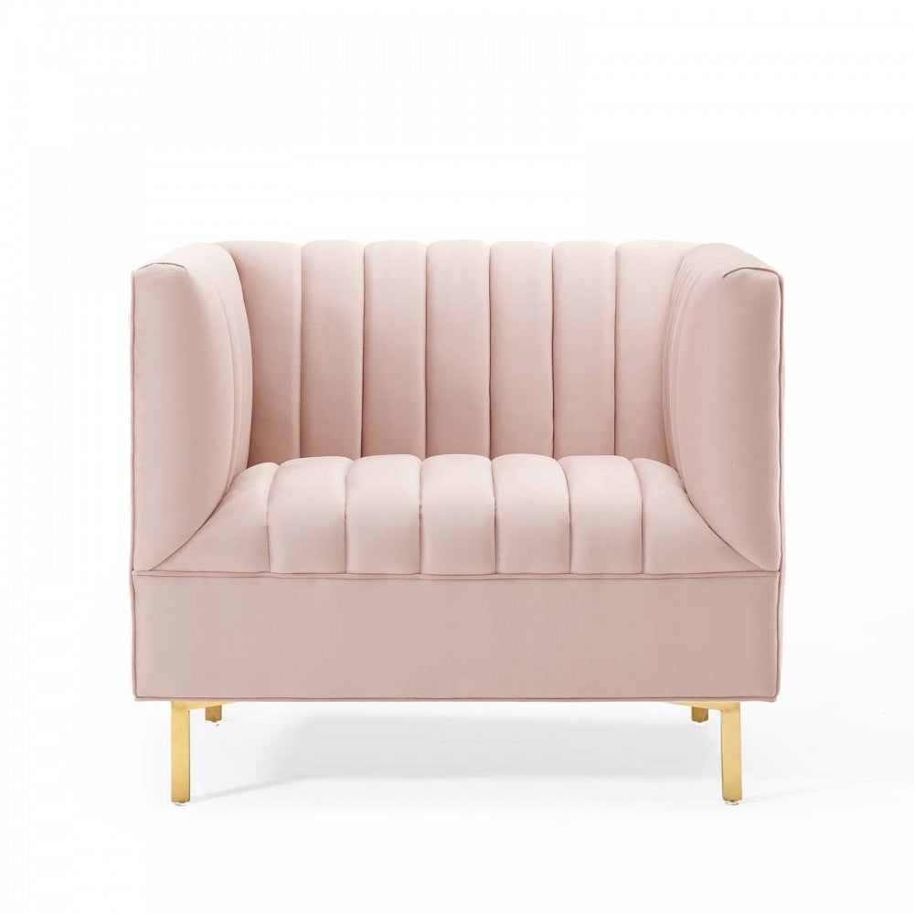 Shift Channel Tufted Performance Velvet Armchair, Pink