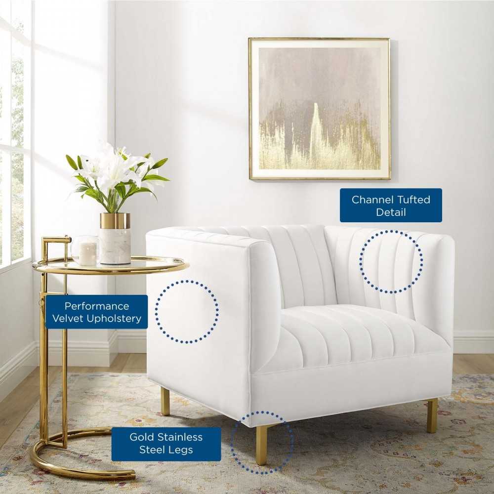 Shift Channel Tufted Performance Velvet Armchair, White