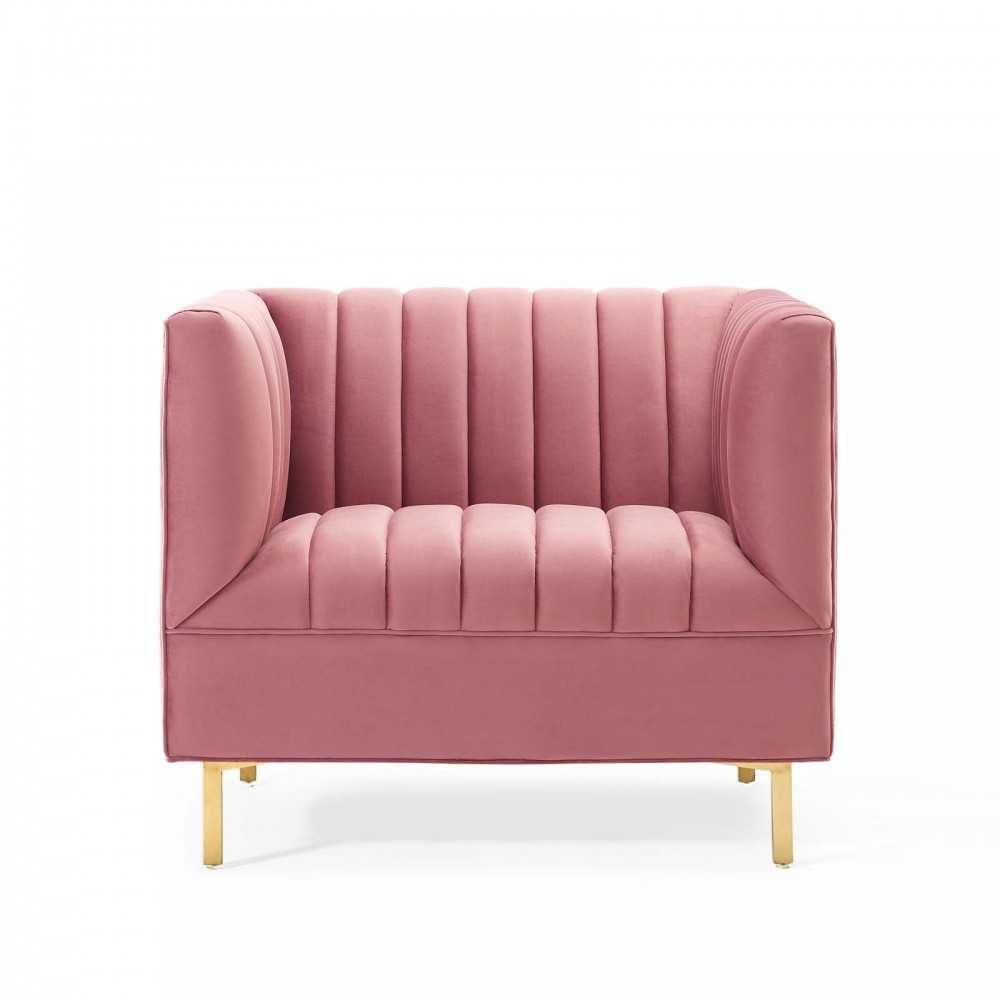Shift Channel Tufted Performance Velvet Armchair, Dusty Rose