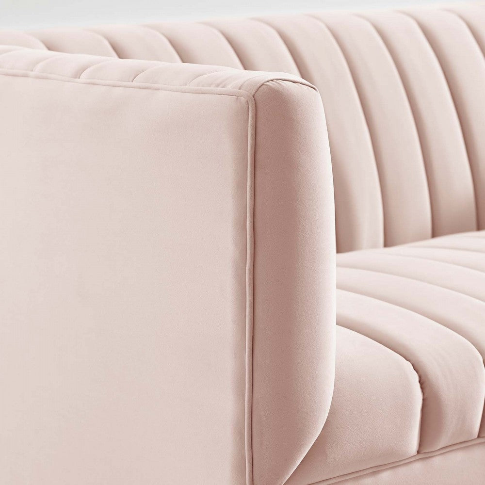 Shift Channel Tufted Performance Velvet Loveseat, Pink