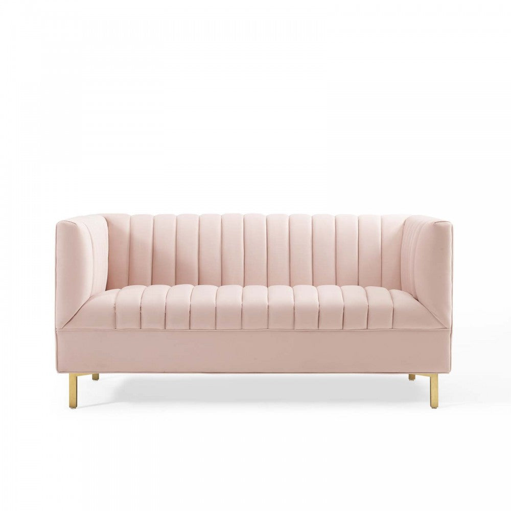Shift Channel Tufted Performance Velvet Loveseat, Pink