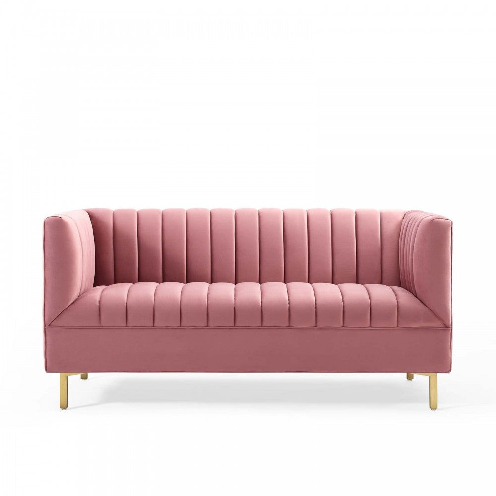 Shift Channel Tufted Performance Velvet Loveseat, Dusty Rose
