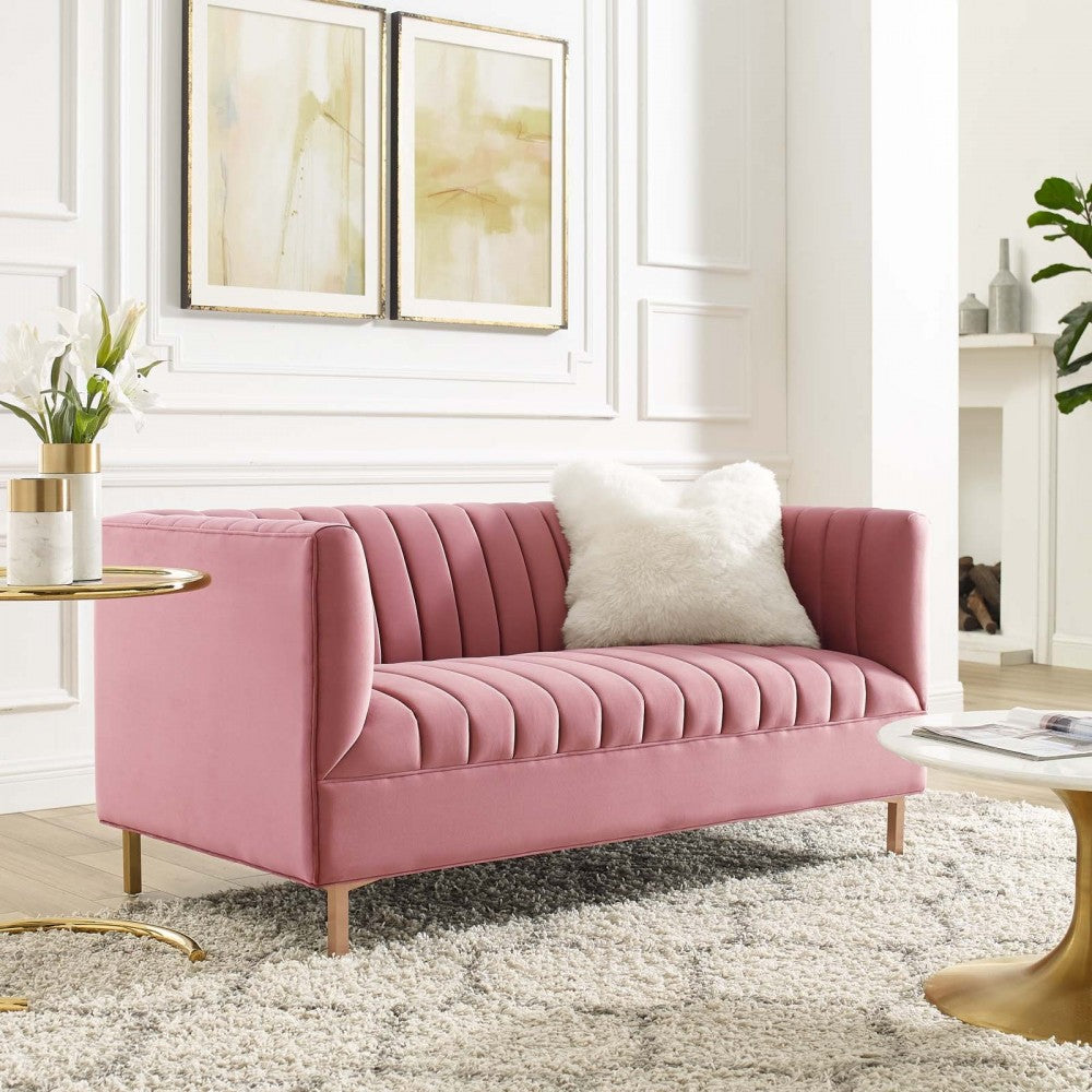 Shift Channel Tufted Performance Velvet Loveseat, Dusty Rose