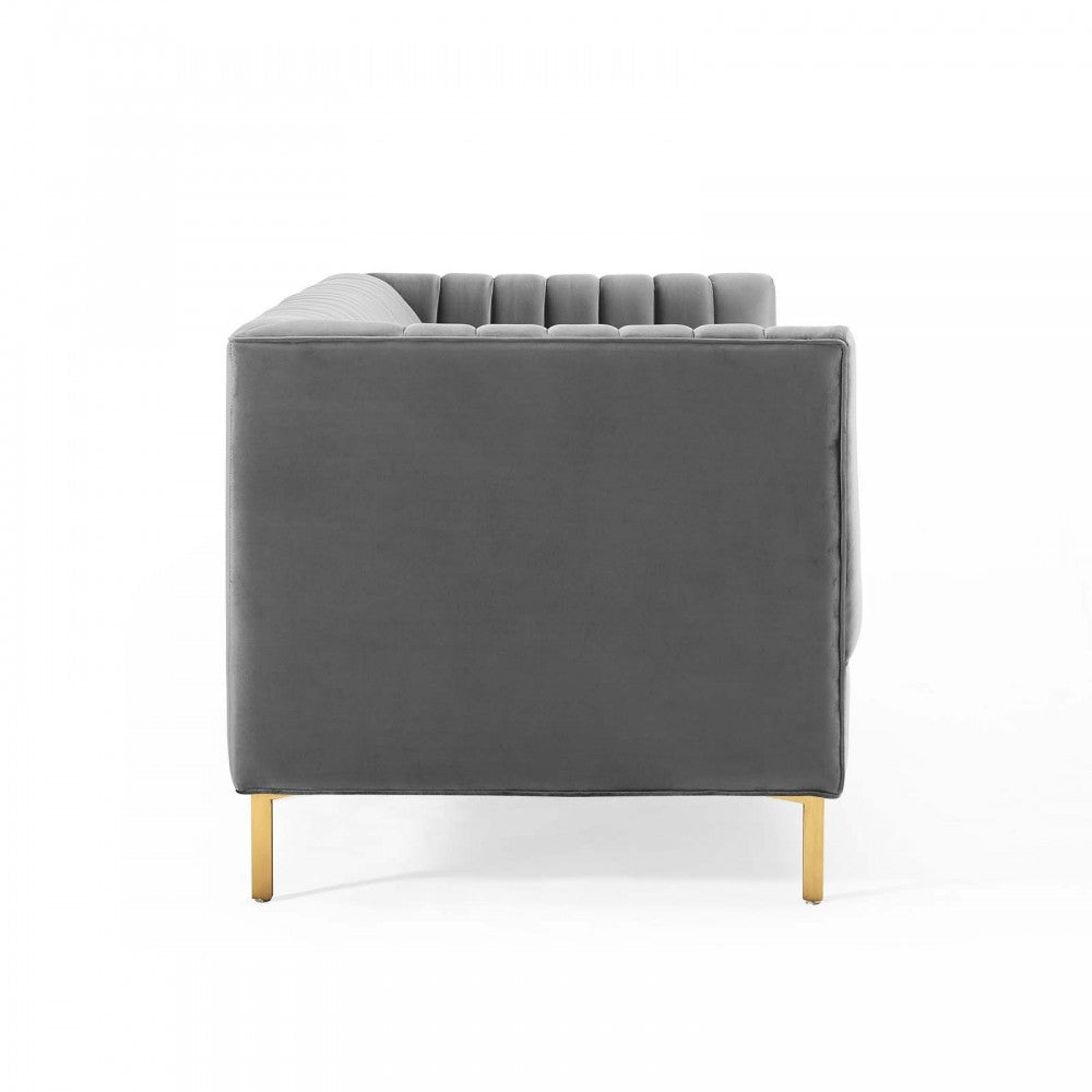Shift Channel Tufted Performance Velvet Sofa, Gray