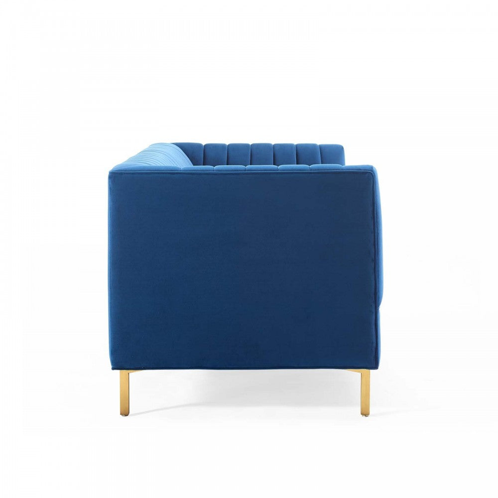 Shift Channel Tufted Performance Velvet Sofa, Navy