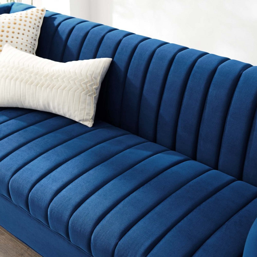 Shift Channel Tufted Performance Velvet Sofa, Navy