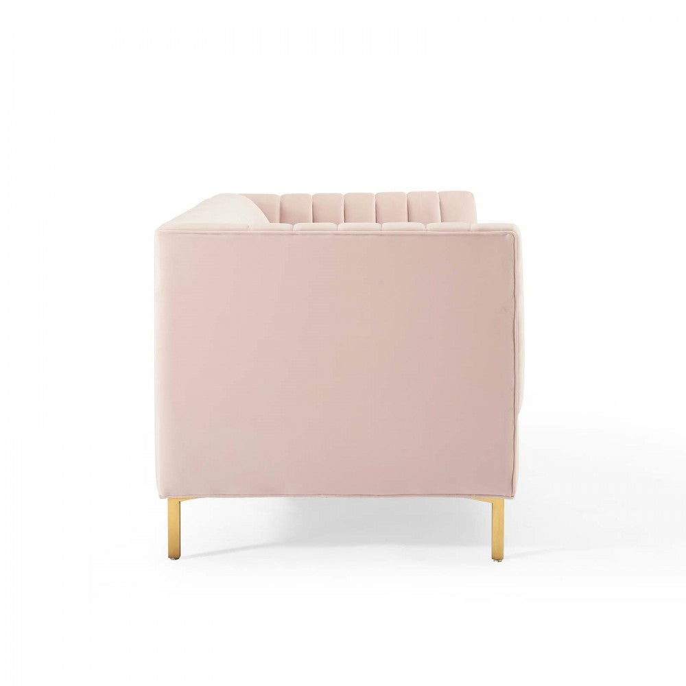 Shift Channel Tufted Performance Velvet Sofa, Pink