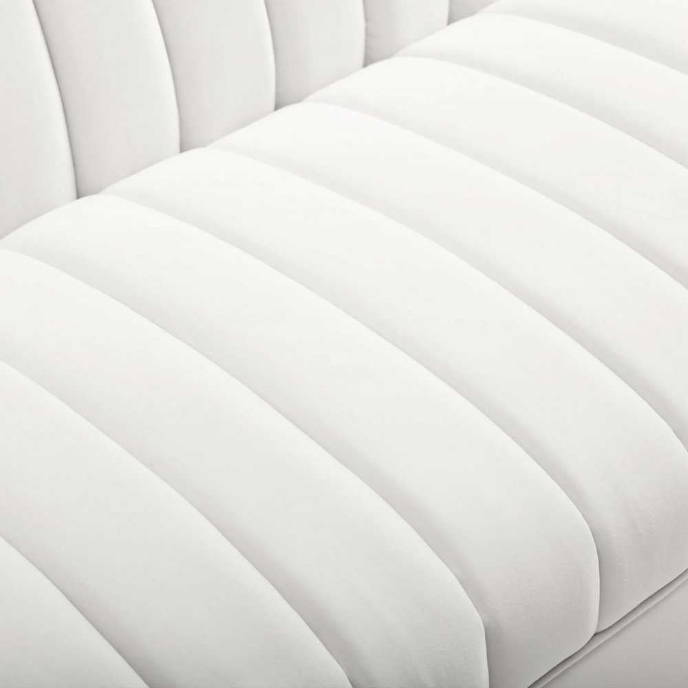 Shift Channel Tufted Performance Velvet Sofa, White