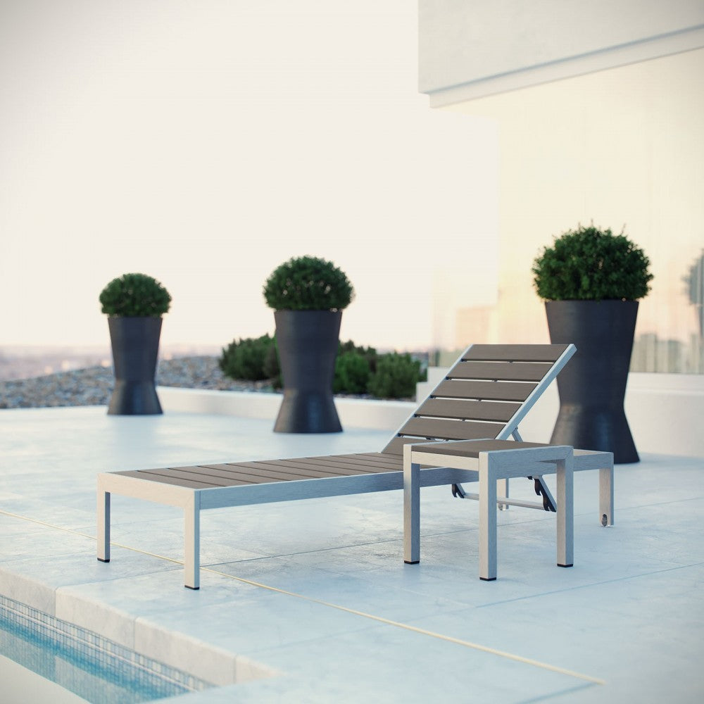 Shore 2 Piece Outdoor Patio Aluminum Set, Silver Gray, EEI-2465-SLV-GRY-SET