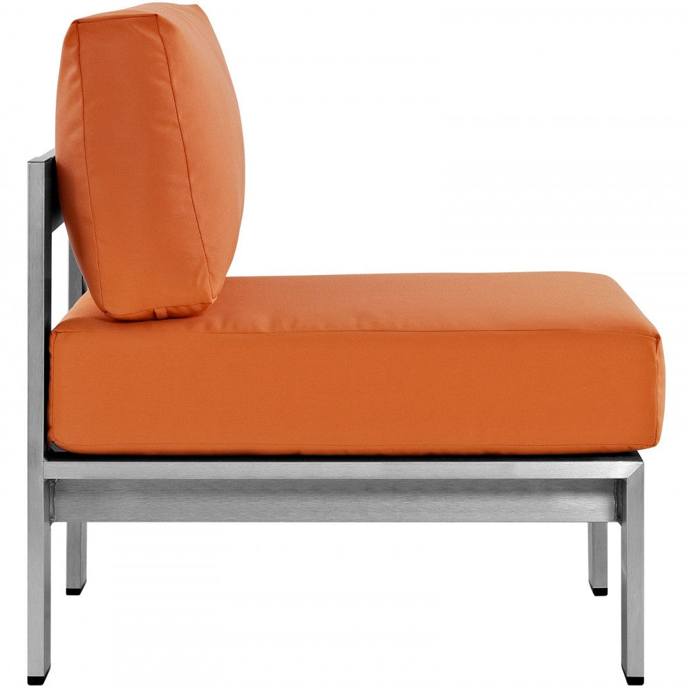 Shore 3 Piece Outdoor Patio Aluminum Sectional Sofa Set, Silver Orange