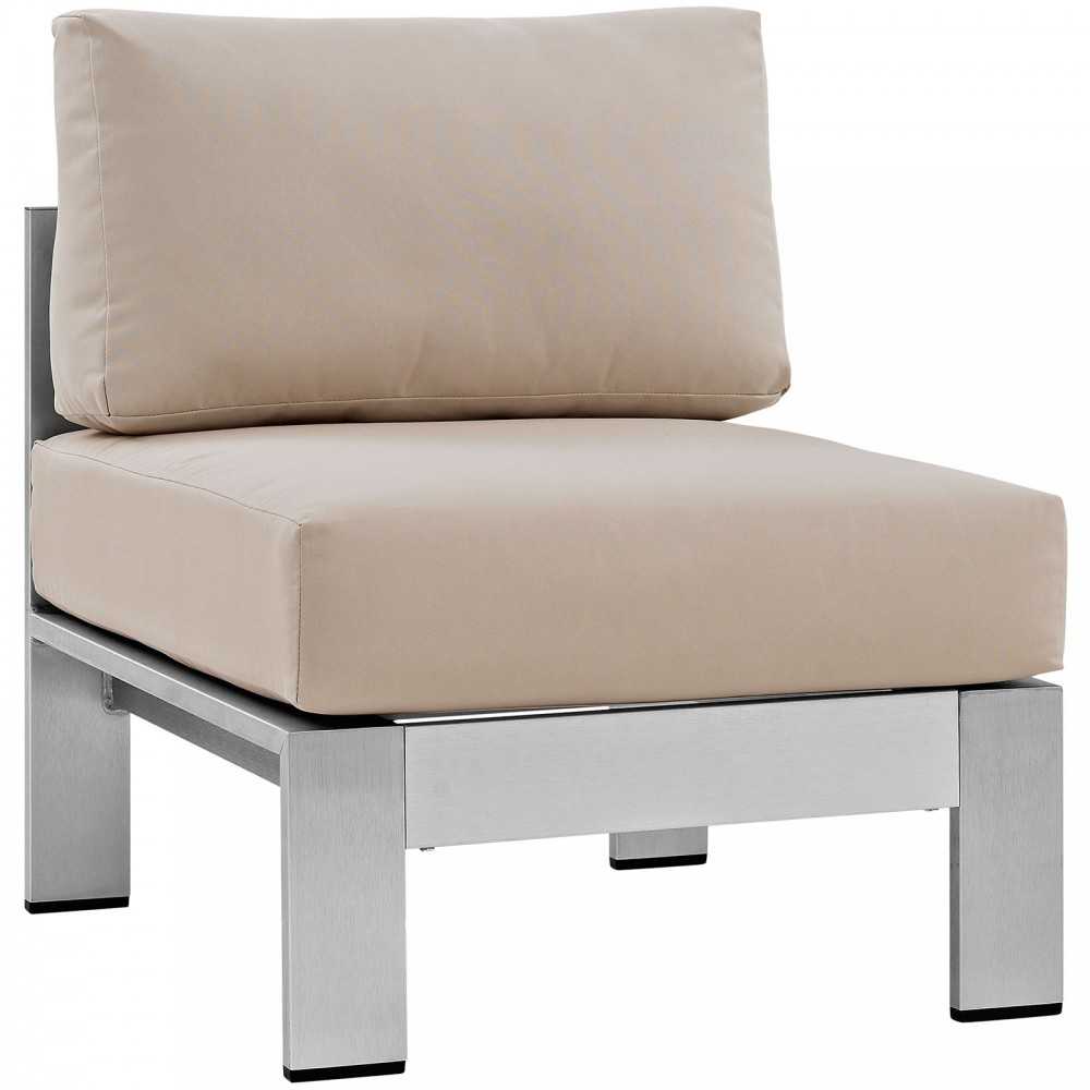 Shore 3 Piece Outdoor Patio Aluminum Sectional Sofa Set, Silver Beige