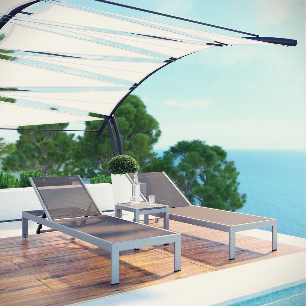 Shore 3 Piece Outdoor Patio Aluminum Set, Silver Gray, EEI-2471-SLV-GRY-SET