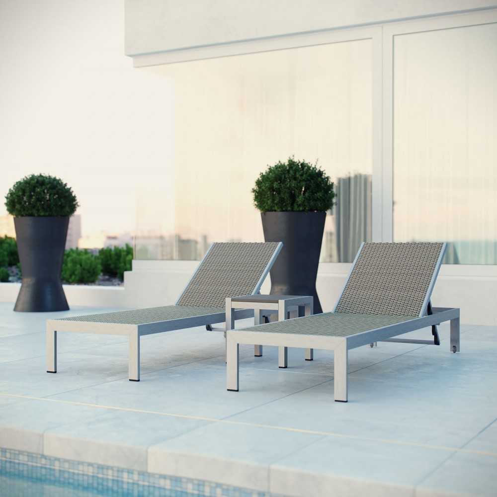 Shore 3 Piece Outdoor Patio Aluminum Set, Silver Gray, EEI-2476-SLV-GRY-SET