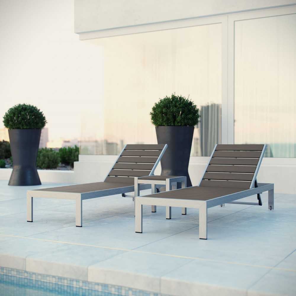 Shore 3 Piece Outdoor Patio Aluminum Set, Silver Gray, EEI-2466-SLV-GRY-SET
