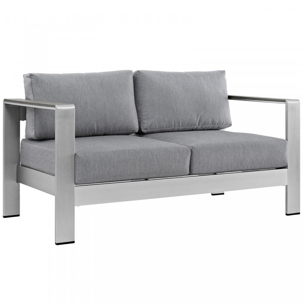 Shore 4 Piece Outdoor Patio Aluminum Sectional Sofa Set, Silver Gray, EEI-2567-SLV-GRY
