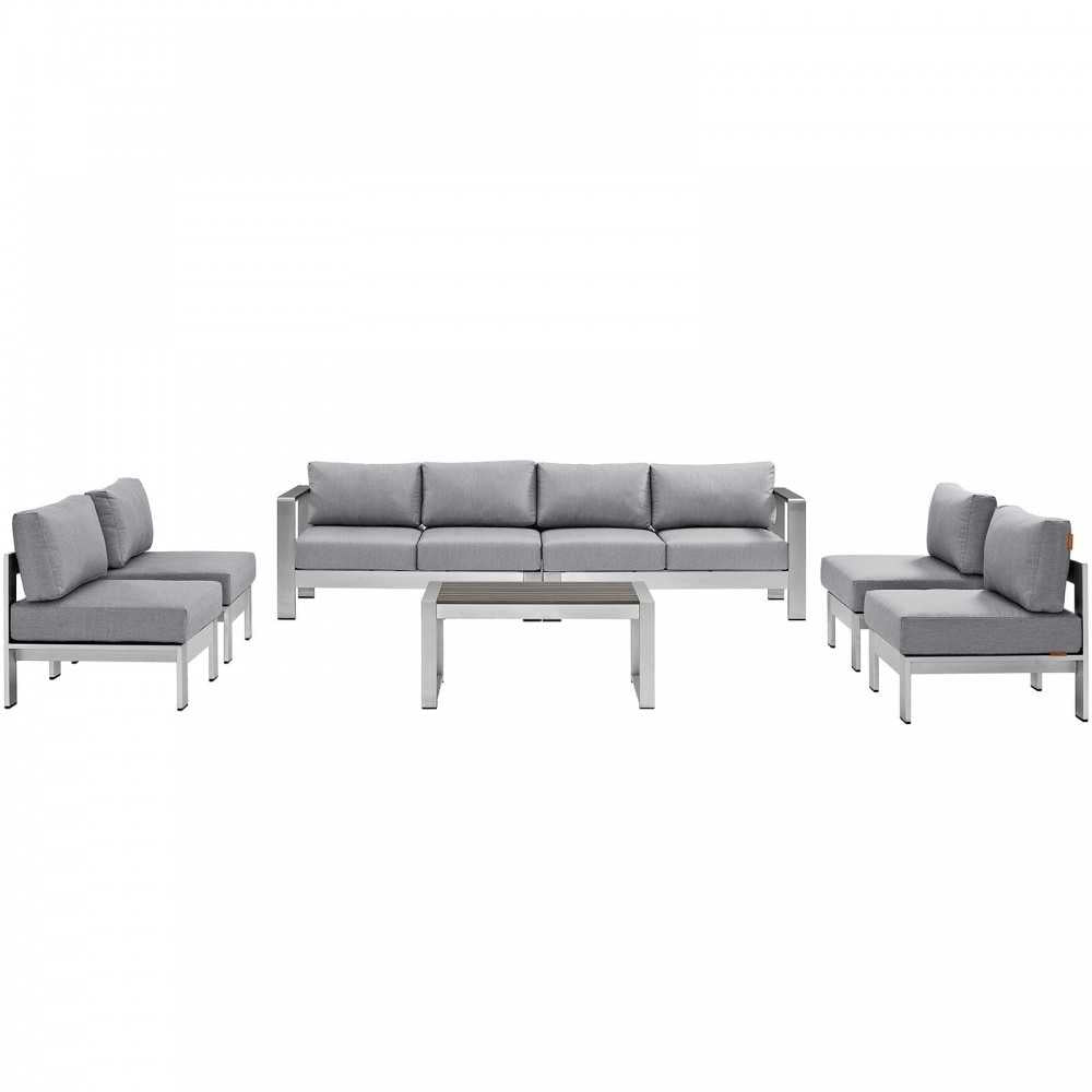 Shore 7 Piece Outdoor Patio Sectional Sofa Set, Silver Gray