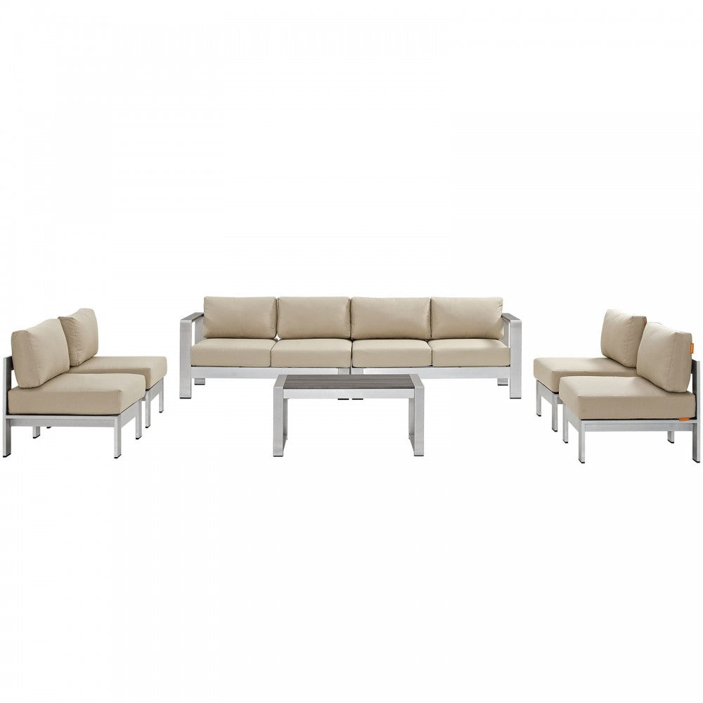 Shore 7 Piece Outdoor Patio Sectional Sofa Set, Silver Beige