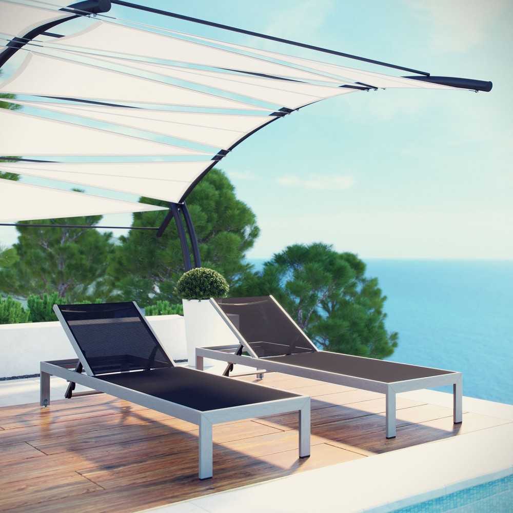 Shore Chaise Outdoor Patio Aluminum Set of 2, Silver Black