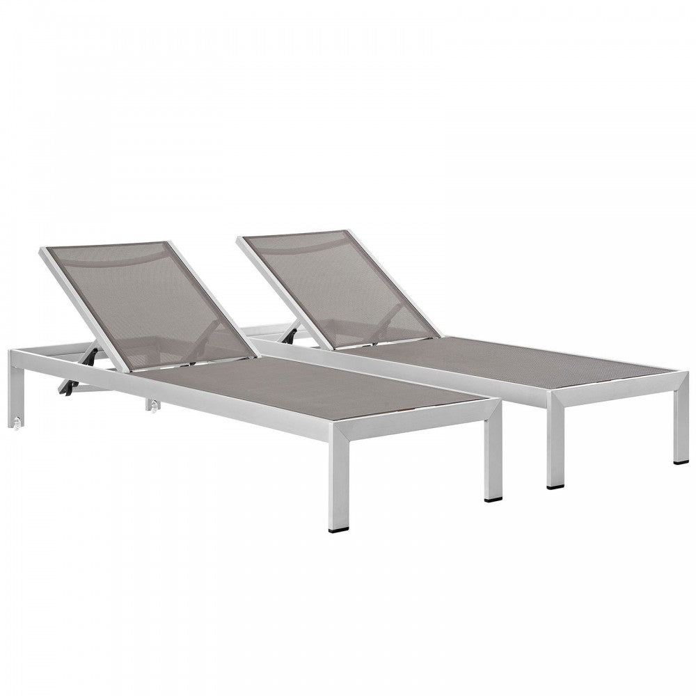 Shore Chaise Outdoor Patio Aluminum Set of 2, Silver Gray, EEI-2472-SLV-GRY-SET